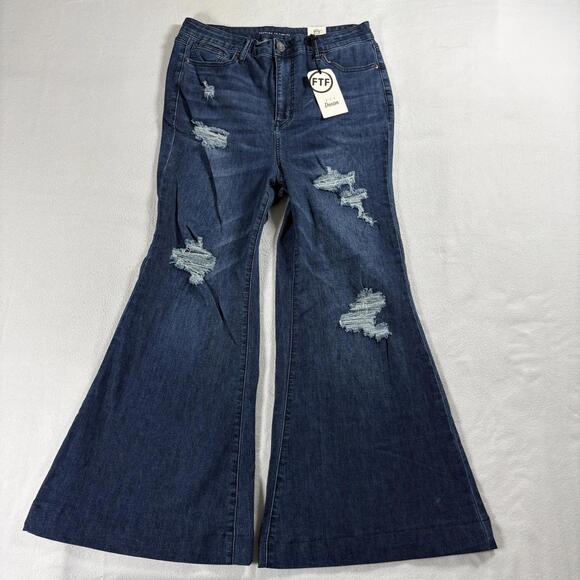 Fashion to Figure Denim - FTF Womens Vintage Y2K Distressed Flare Jeans Size 14 NWT Stretch Denim Retro EU